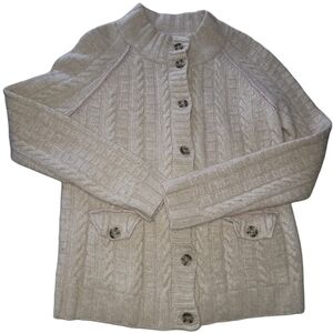 Banana Republic Beige Cable Knit Lamb's Wool Cashmere Blend Button Up Cardigan S